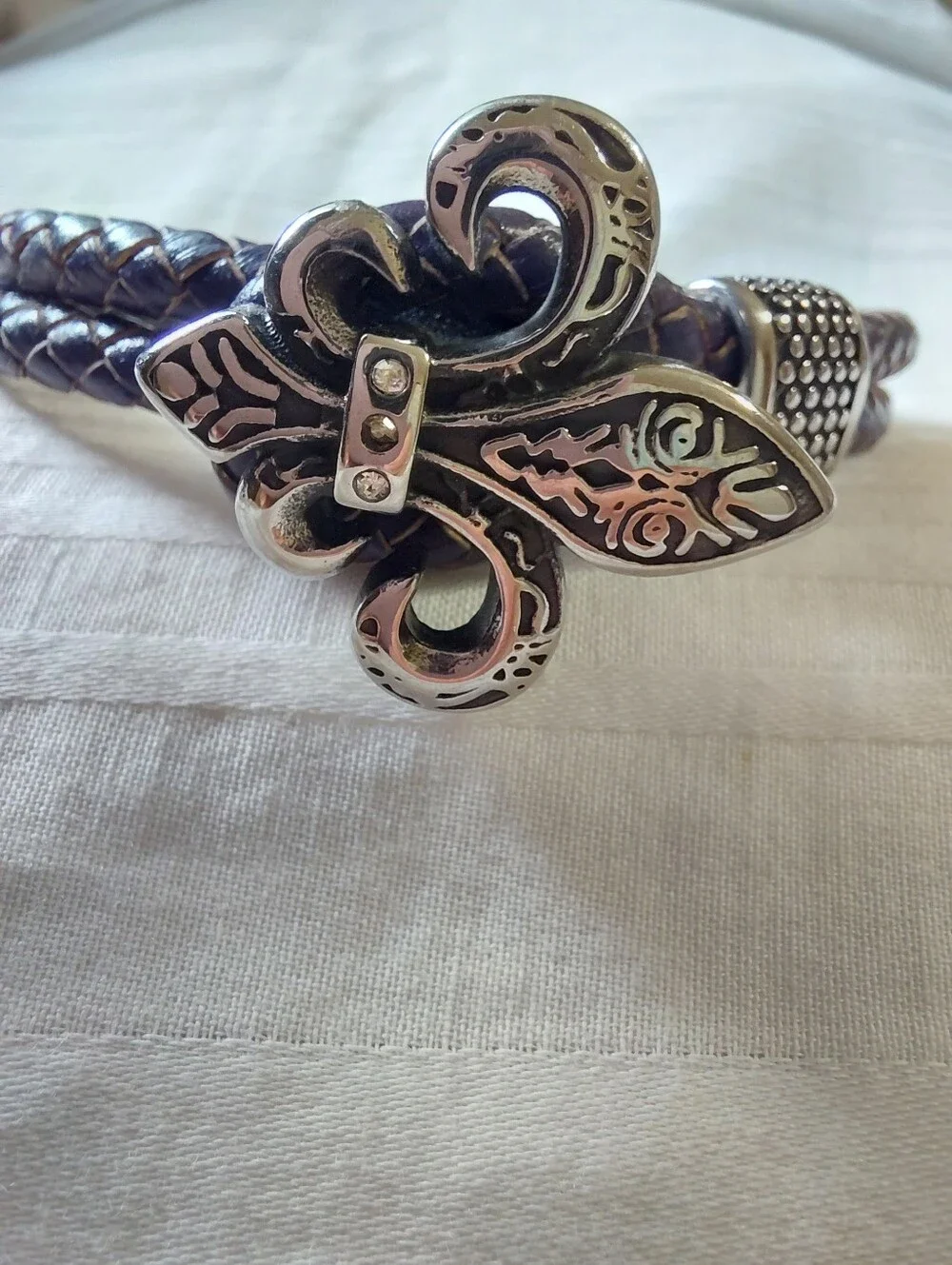 Silver Fluer De Lis Braided Bracelet